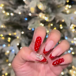 Red French tips with polka dots